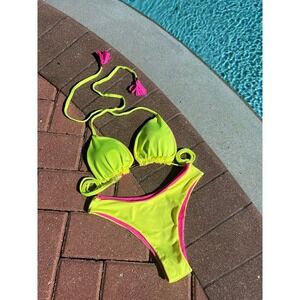 Lubyswim Gina Yellow and Pink Handmade Brazilian Swimsuit Set